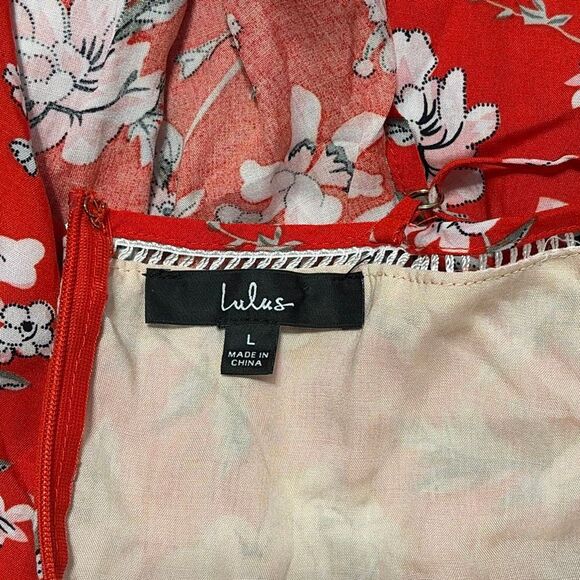 Lulus Esperanza Red Floral Print Midi Dress Large - Picture 6 of 8